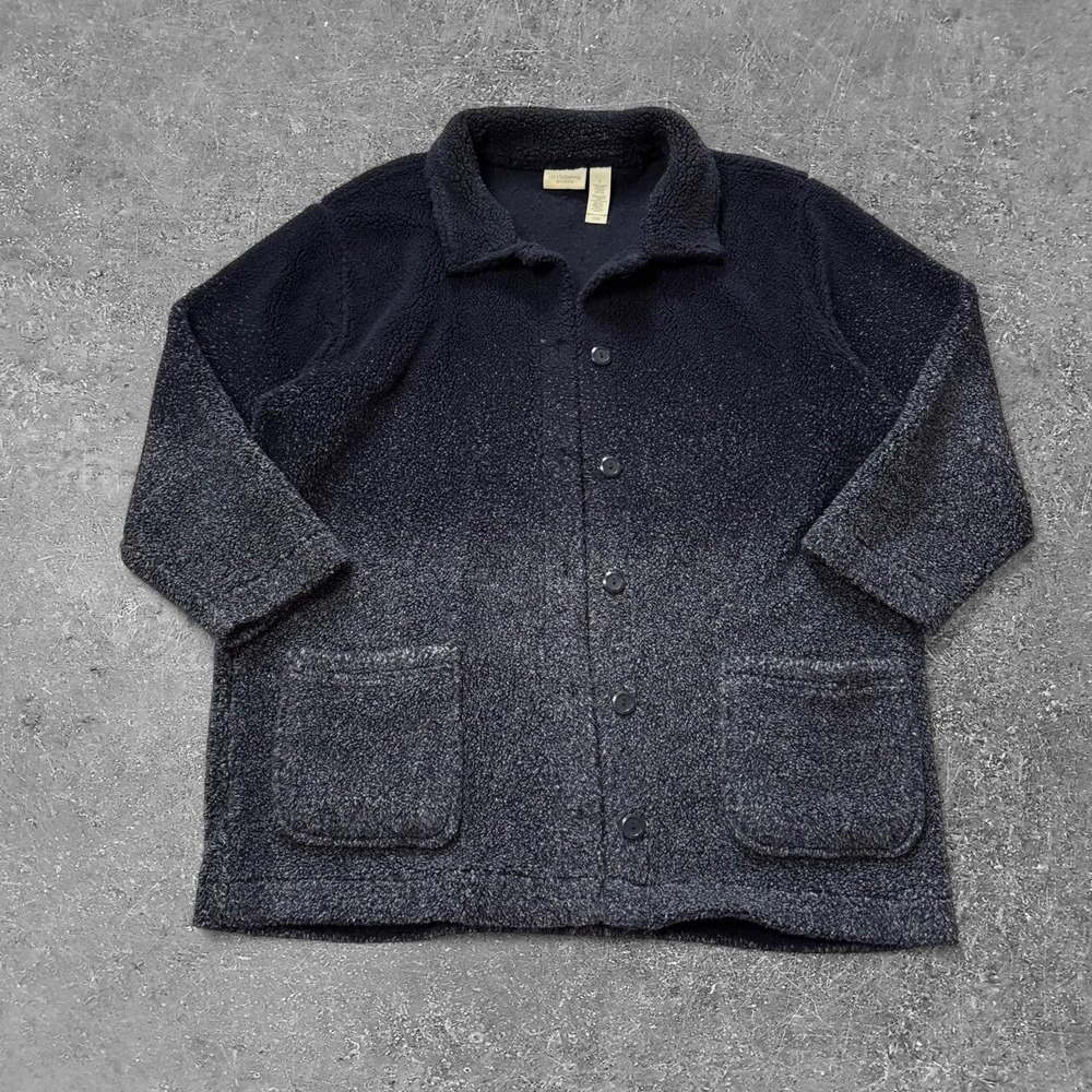 Liz Claiborne Woman Navy Blue Sherpa Fleece Button Front Jacket Size 2